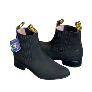 Linea De Oro Botin Tacon, Oil Leather/suede/piel Graso (black/negra)size 8 men